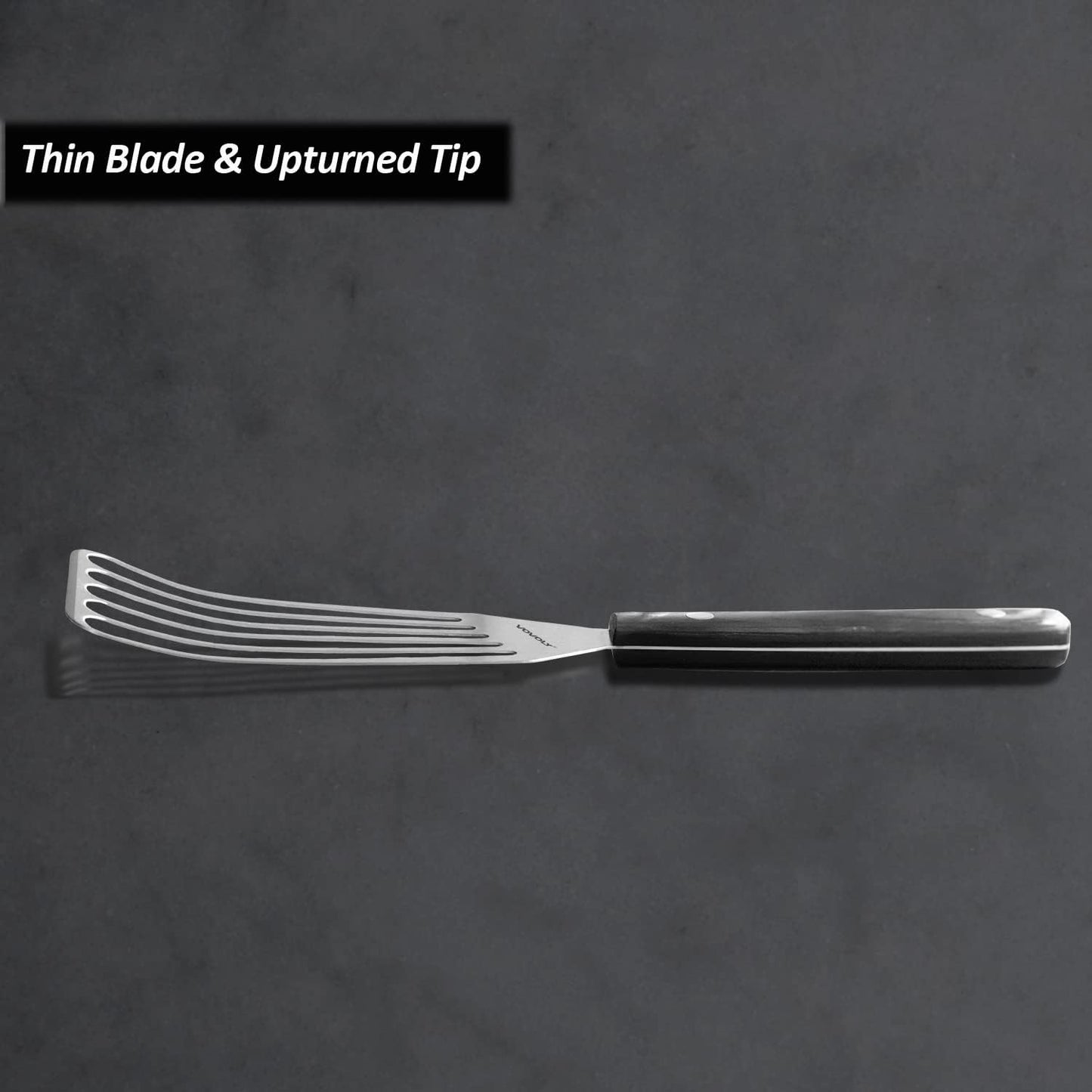 2 Pack Stainless Steel Fish Spatula Turner, Slotted Spatulas for Flipping, Turning, Frying & Grilling, Wooden Full Tang