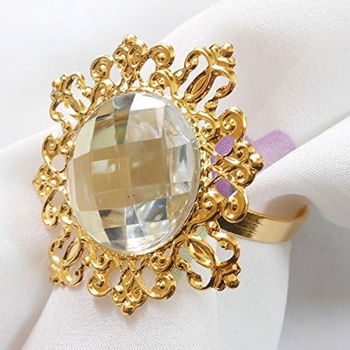 Tangpan 10pcs Gold-Light Rhinestones Napkin Rings for Weddings, Shiny Pearl Napkin Rings