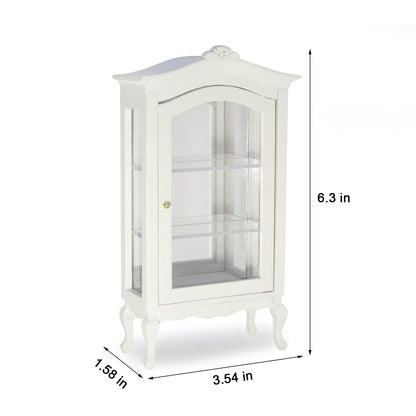Miniature Furniture Display Shelf 1:12 Wooden Cabinet with Mirror & Three Shelves Bookshelf Dollhouse Display Stand Decoration Accessories Mini Diningroom Scene Ornaments