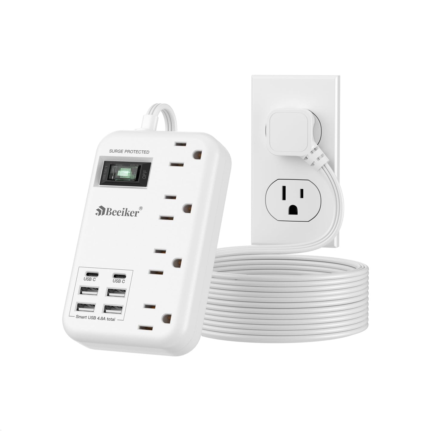 6 USB(2 USB C) Purple Travel Power Strip- 5Ft Lavender Extension Cord with 24W USB Charging Station and 4 Outlets, Purple Desk Accessories with Surge Protector for Cute Kawaii Office Dorm Room