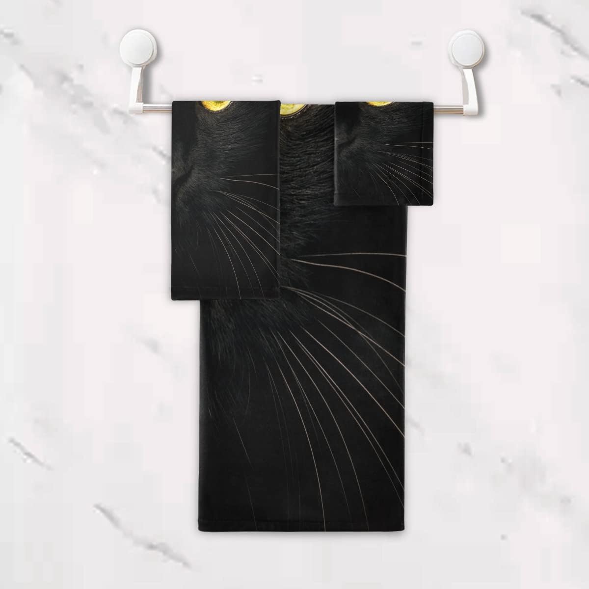 AUUXVA 3-Piece Set, Sets 1 1 1 Towel Cute Black Animal Cat Bath Towel Absorbent Soft Towels for Bathroom Quick Dry