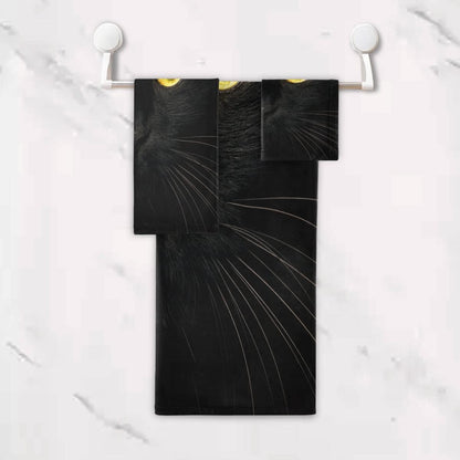 AUUXVA 3-Piece Set, Sets 1 1 1 Towel Cute Black Animal Cat Bath Towel Absorbent Soft Towels for Bathroom Quick Dry