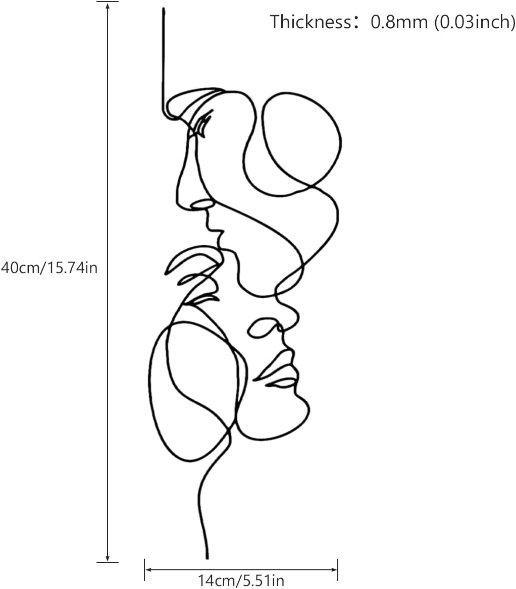 Minimalist Metal Wall Art, Abstract Iron Facial Line Sculpture, Modern Black Decor for Living Room Bedroom Office