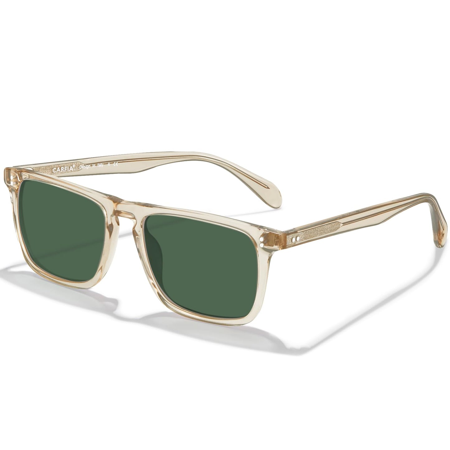 CARFIA Retro Polarized Sunglasses for Men UV Protection Hand-crafted Acetate Frame Fishing Golf Spectacles Green Lens