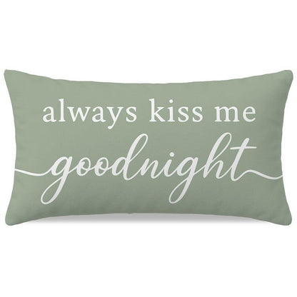 HERHOME Decorative Throw Pillow Cover 12x20 Inch, Always Kiss Me Goodnight Sage Green Lumbar Cushion Case for Bedroom Bed Sofa, Sweet Gifts for Couples Wedding Anniversary Spring Summer Home Decor