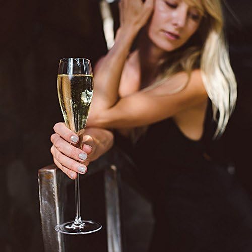 Bella Vino Hand Blown Crystal Champagne Flutes - Set of 2, 10.5", Clear, 7 oz, Premium Crystal Glasses, Great Gift