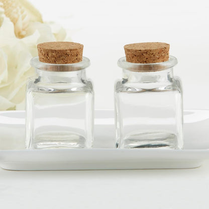 Kate Aspen Set of 18 Square Glass Favor Jar with Cork Stopper, Petite Treats, Spice Jars, Sugar Scrubs, Bath Salt, Office Supplies