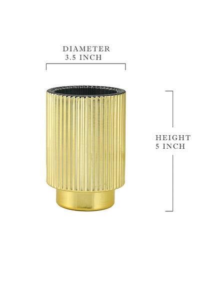 Serene Spaces Living Gold Ribbed Pedestal Glass Votive Holder, Table Centerpiece, Home, Office, Wedding, Birthday, Holiday & Special Events Decor, 3.5" Diameter & 5" Tall