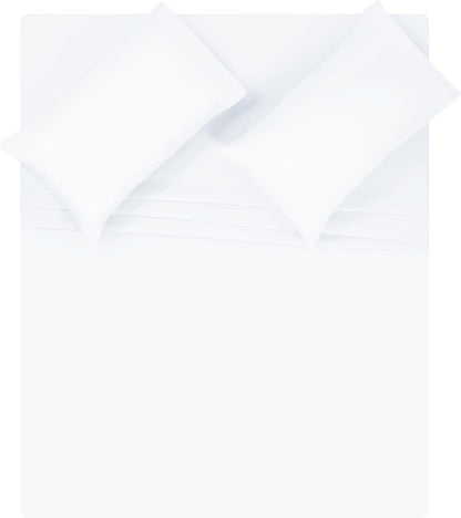 Queen Sheet Set | Ultra Soft Double Brushed Microfiber Bedding - 4 Piece Deep Pocket, Wrinkle Free - White