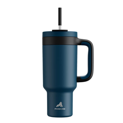 POWCAN 40 oz Tumbler with Handle, 2-in-1 Straw and Sip Lid, Leakproof, Dishwasher Safe, Insulated Stainless Steel Travel Coffee Mug, Keeps Cold for 34 Hours, Fits in Car Cup Holder (Deepsea)