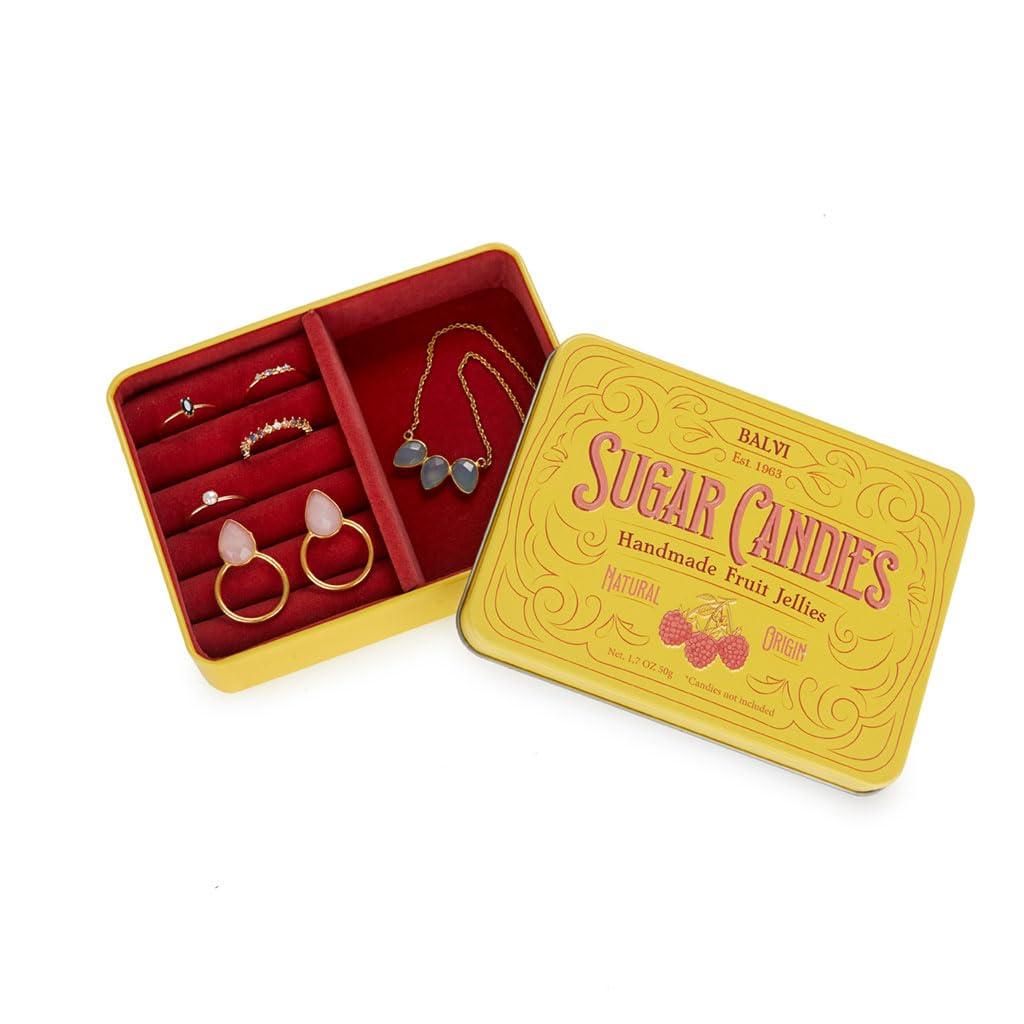 Balvi Sugar Candies Jewelry Box Yellow Simulates a Tin/Velvet Candy Box, Gift