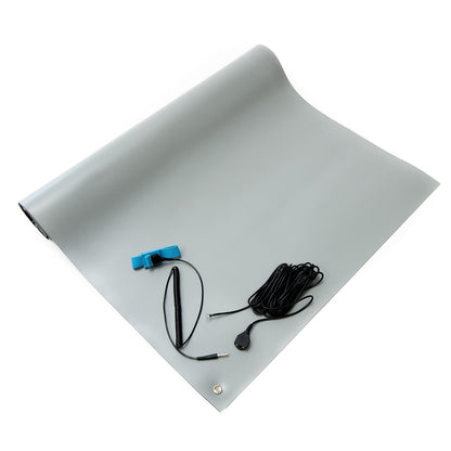 Bertech ESD High Temperature Mat Kit, 2.5 Feet Wide x 3 Feet Long x 0.08 Inches Thick, Gray, Includes a Wrist Strap and Grounding Cord, RoHS and REACH Compliant (Assembled in USA)