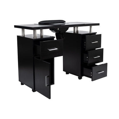 Manicure Table Glasglow II Salon Set with Luna LED Nail Lamp and TOTO Nail Technician Stool, Salon Nail Table Salon Furniture & Equipment, Black & Pink Set