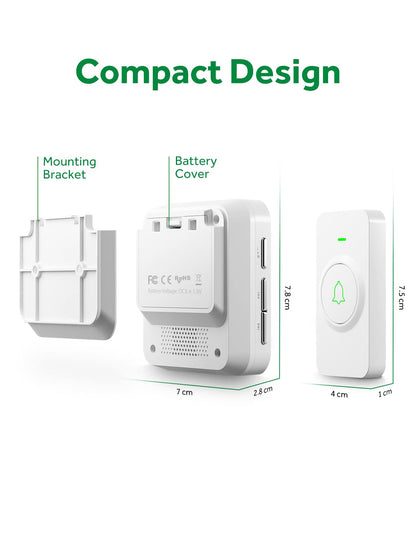 AVANTEK Wireless Door Bell, BA-11 Waterproof Battery Operated Doorbell Chime Operating at 1000 Feet, Portable Door Chime kit with 52 Melodies, 5 Volume Levels, and CD Quality Sound