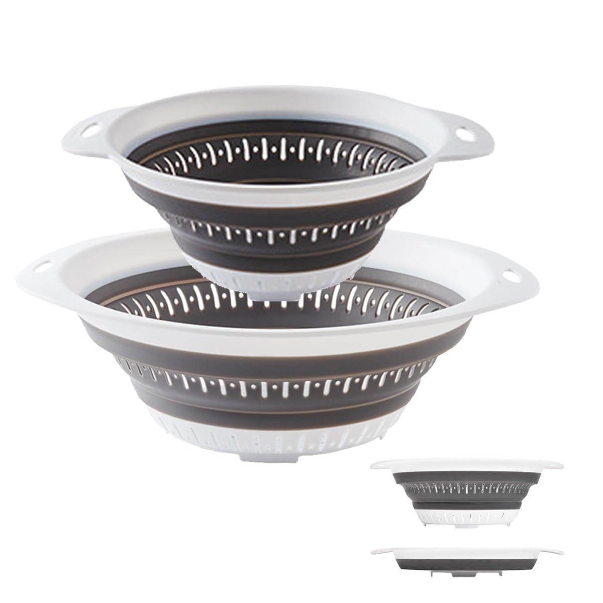 Collapsible Colander and Strainer,Silicone Strainer Colanders & Food Strainers,for Vegetable and Fruit, Kitchen Essentials (2, White, 1.3L+2.5L)
