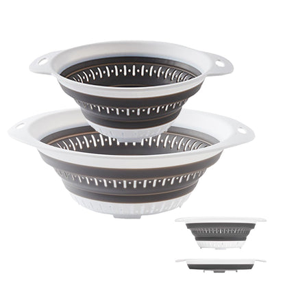 Collapsible Colander and Strainer,Silicone Strainer Colanders & Food Strainers,for Vegetable and Fruit, Kitchen Essentials (2, White, 1.3L+2.5L)