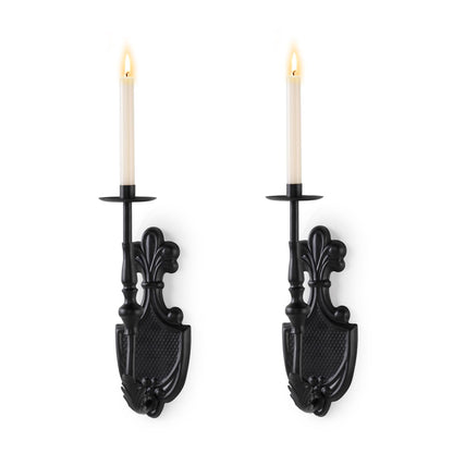 Woparty Gothic Wall Sconce Candle Holder for Taper Candles (Set of 2) Black Victorian Wall Decor for Living Room, Bathroom,Dining Room - 14.1 x 4.7 inch