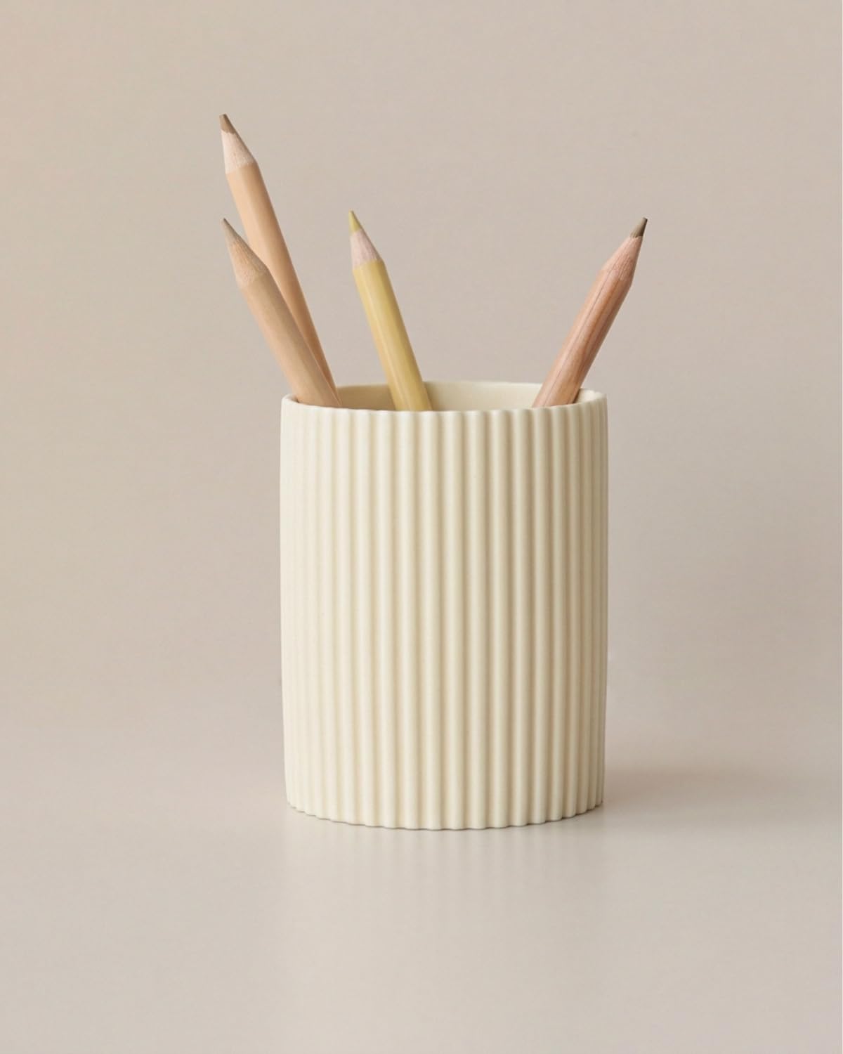 LezayXtra Ceramic Pen Holder for Desk, Ribbed Makeup Brush Organizer, Aesthetic Pencil Cup, Minimalist Desk Organizer, Office, Vanity, Aesthetic Desk Accessories