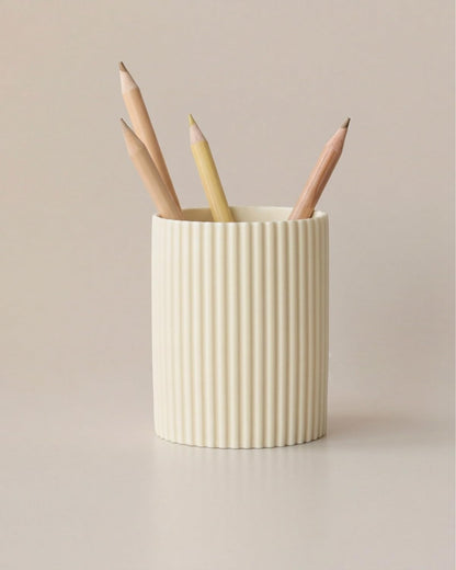 LezayXtra Ceramic Pen Holder for Desk, Ribbed Makeup Brush Organizer, Aesthetic Pencil Cup, Minimalist Desk Organizer, Office, Vanity, Aesthetic Desk Accessories
