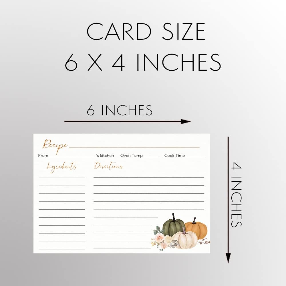 Autumn Fall Recipe Cards with Pumpkins, 4x6 Printed with Lines (50 Count)