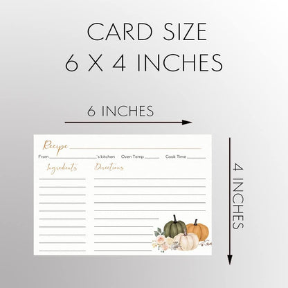 Autumn Fall Recipe Cards with Pumpkins, 4x6 Printed with Lines (50 Count)
