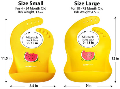 YMCF Products 2-Pack Waterproof Silicone Baby Bib Lightweight Comfortable Easy-Wipe Clean (Orange/Yellow, Small)