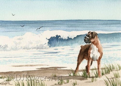 Boxer At The Beach Watercolor Art Print by David J Rogers