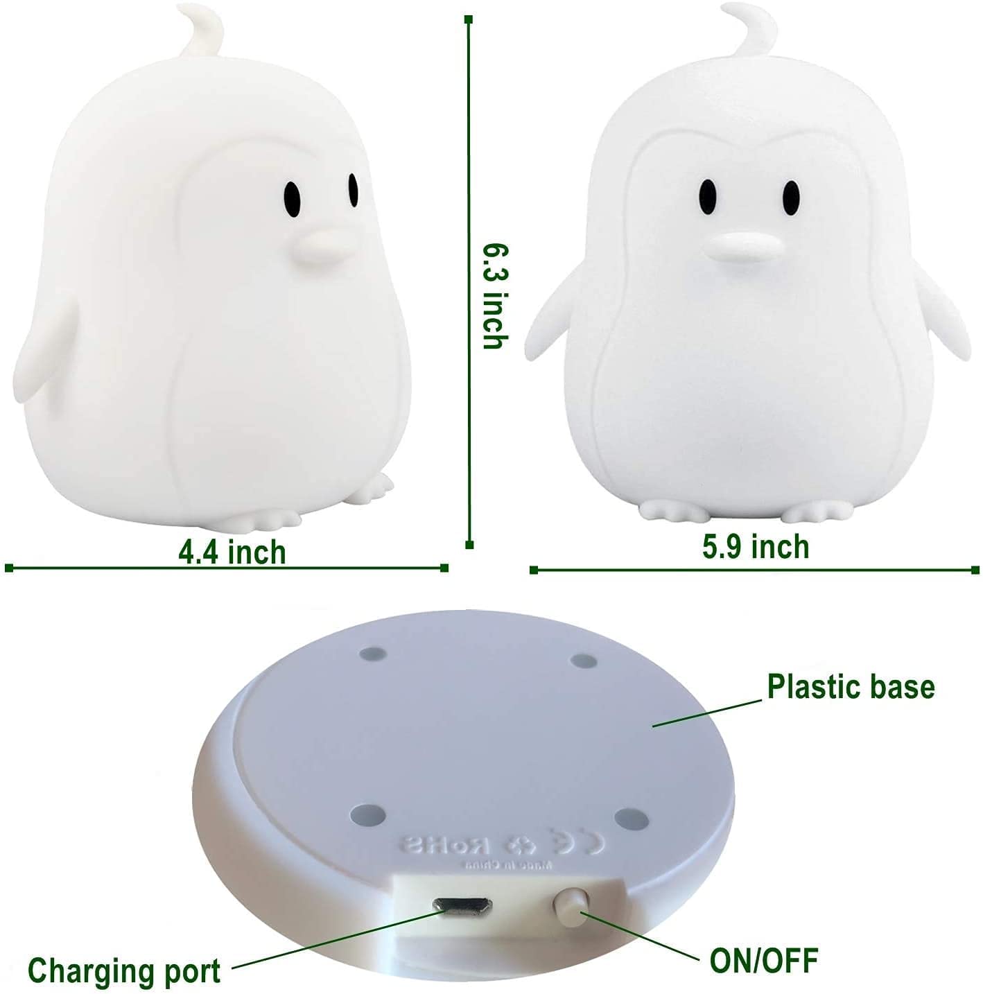 Tianhaixing Animal-shaped Big Night Light for Children/Adult, Rechargeable LED Soft Silicone (BPA Free) Bedside Lamp, Adjustable Brightness and 9 Colors by Touch Control & Remote Control (Big Penguin)