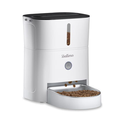 Balimo Automatic Cat Feeder, 3L, Stainless Steel Bowl, 1-6 Meals a Day, White