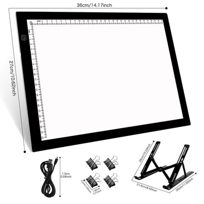 HUAYEYC B4 LED Copy Board Light Tracing Box, 3 Levels Adjustable Brightness Light Pad, for Tattoo Drawing, Streaming, Sketching, Animation, Stenciling, Vinyl Weeding, with 4Pcs Clip and Stand