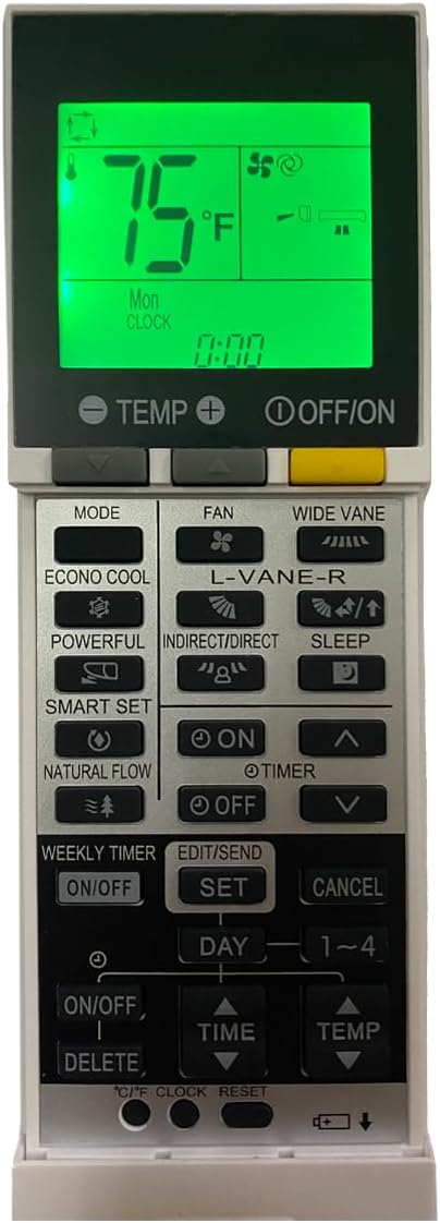 Replacement Remote Control for Mitsubishi Electric AC Air Conditioner - Compatible with MSZ-EF09NAS-U1, MSZ-EF15NAS-U1,