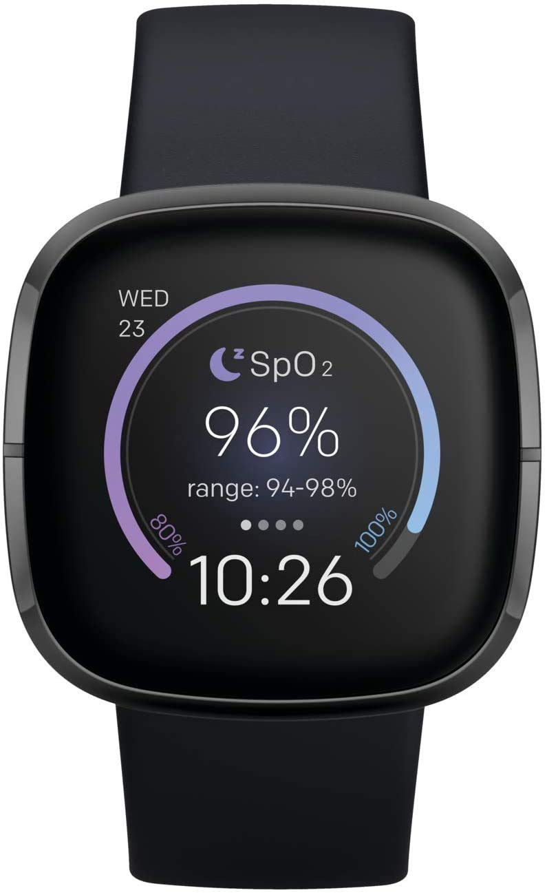 Fitbit Sense Health & Fitness Smartwatch W/GPS, Bluetooth Call/Text, Heart Rate SpO2, ECG, Skin Temperature & Stress Sensing (S & L Bands, 90 Day Premium Included) International Version (Graphite)