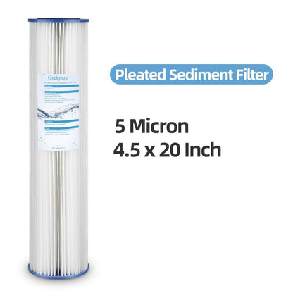 Geekpure Whole House Pleated PP Polypropylene Sediment Replacement Filters -4.5" x 20"-5 Micron -Pack of 4
