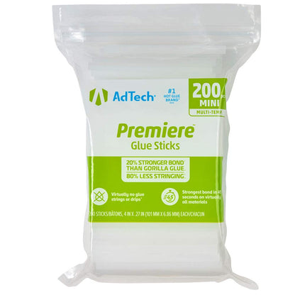 AdTech Artistick Hot Glue Sticks, Mini Size 4-Inch, White, 200 Count - Stringless Formula, Clean Precision Bond, Multi-Temp for Crafting & Repairs