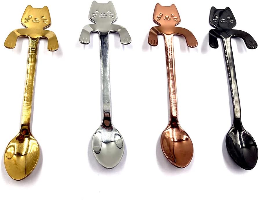 4 Pcs Cute Mini Cat Spoon Set, Stainless Steel Spoons for Tea, Coffee, Dessert, Sugar, Ice Cream