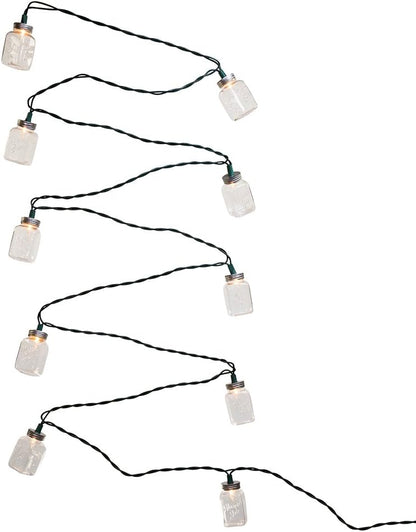 Kurt Adler 10-Light Clear Mason Jar Light Set, UL