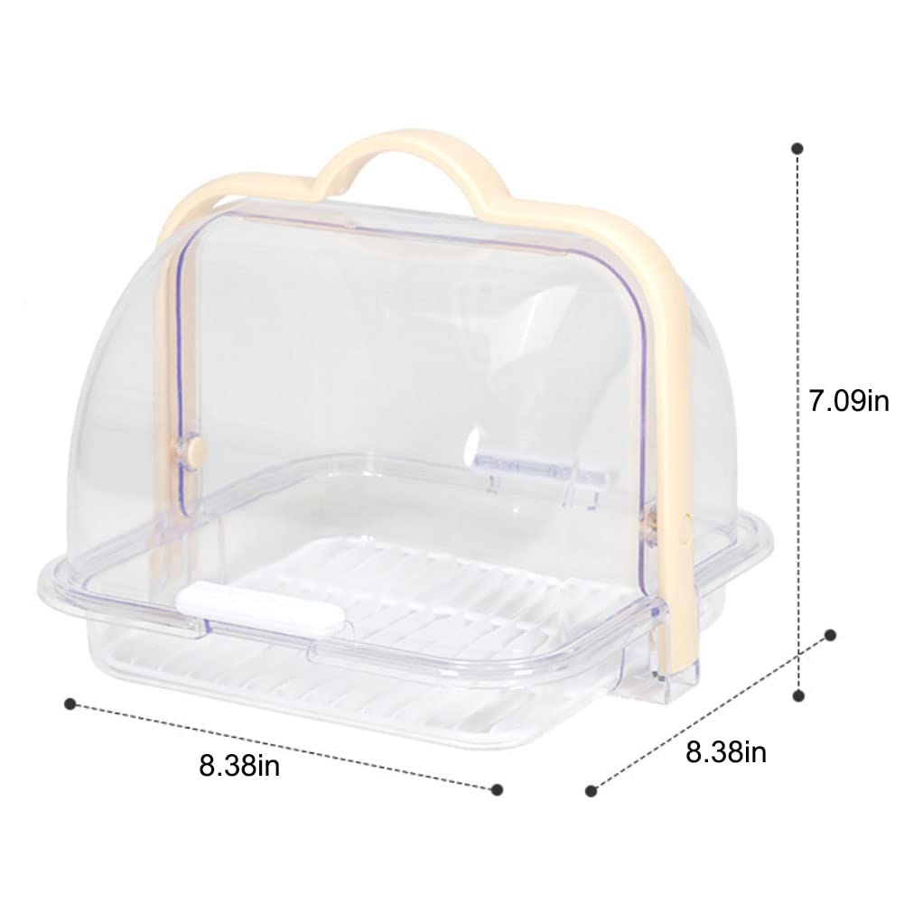 BAOZOON Portable Bread Box with Handle and Transparent Lid Loaf Cake Storage Carrier with Removable Drain Rack Food Storage Container for Pastries Donuts Buns Fruits(Apricot Handle)