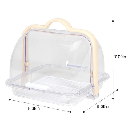 BAOZOON Portable Bread Box with Handle and Transparent Lid Loaf Cake Storage Carrier with Removable Drain Rack Food Storage Container for Pastries Donuts Buns Fruits(Apricot Handle)