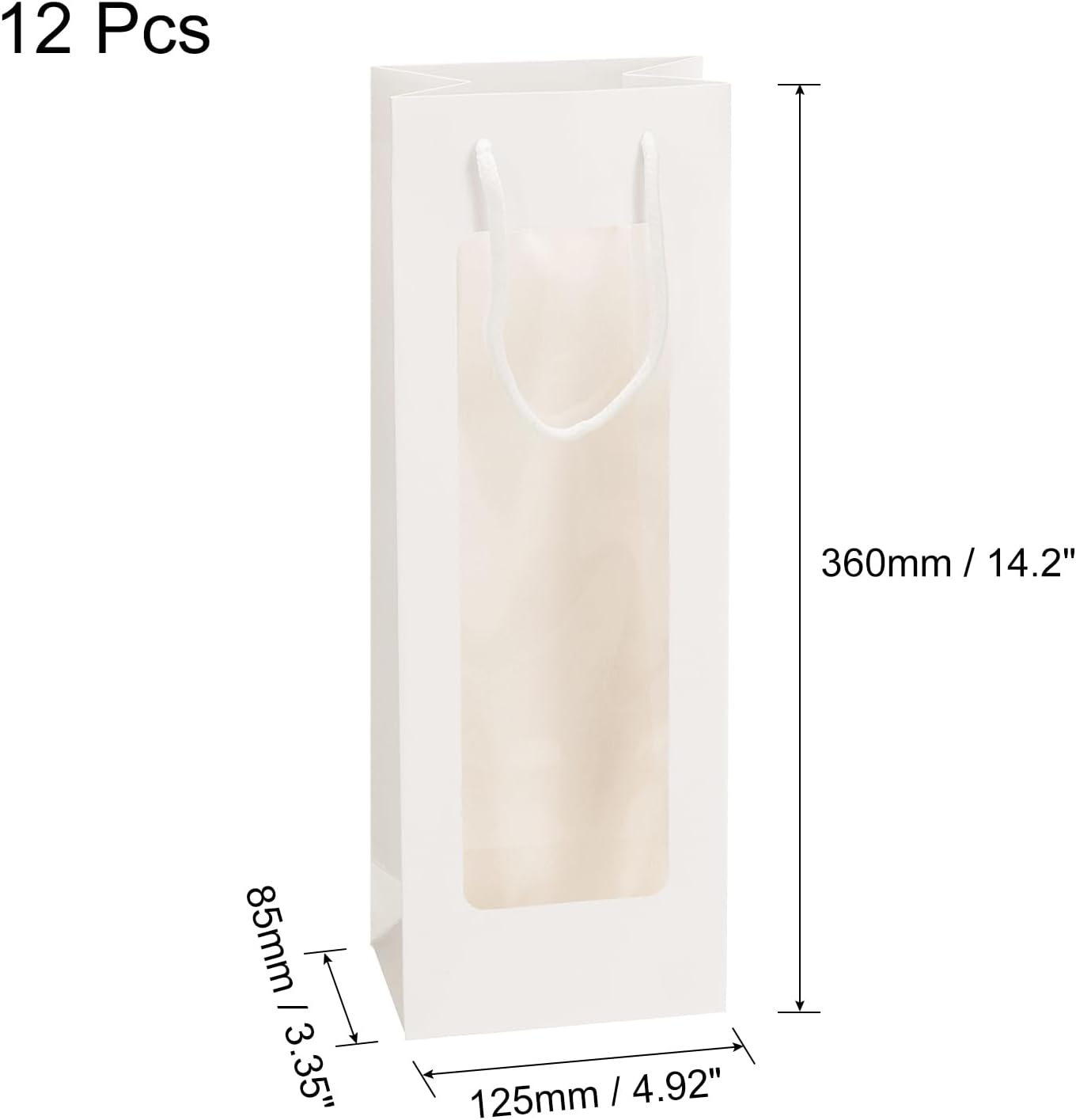 uxcell 12pcs Wine Gift Bags, 4.92"x3.35"x14.2" Paper Tote Bags with Rope Handles, Clear Window for Party Supplies, White