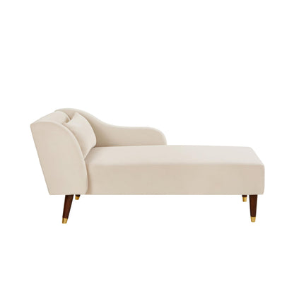 GDFStudio Upholstered Chaise Lounge Chair Indoor, Modern Velvet Recliner Lounge Chair with Removable Pillows, Gold Wood Legs, Backrest & Armrest, Reading Chaise Chair for Living Room Bedroom, Beige