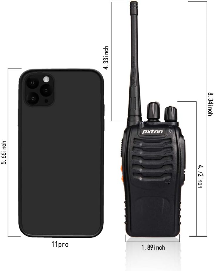 pxton Walkie Talkies Long Range for Adults with Earpieces,16 Channel Walky Talky Rechargeable Handheld Two Way Radios with Flashlight Li-ion Battery and Charger（4 Pack）