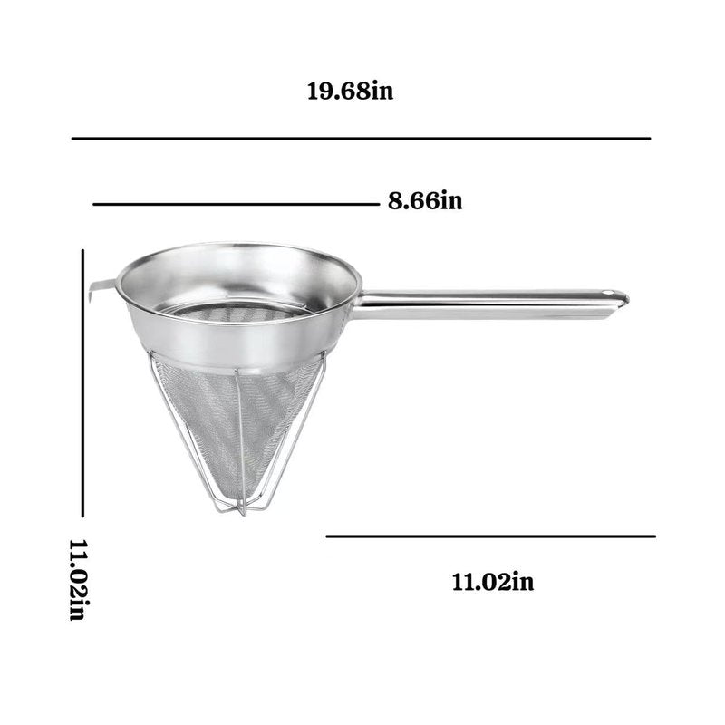10-Inch Stainless Steel Fine Mesh Chinois Strainer, Large Strainer Reinforced Bouillon Strainer for Sauces, Soups, Purees, Pastes, Jelly, Custard, Curds and etc.