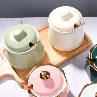 Sugar Bowl with Lid and Spoon, Ceramic Multi-Function Sugar Container for Kitchen Storage Organization