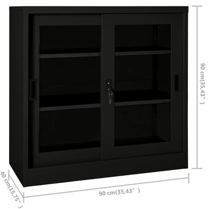 mtlskopl Sliding Door Storage Cabinet Black Steel Matte Tempered Glass 35.4 x 15.7 x 35.4 in Adjustable Shelves Lockable Office Garage Living Room Bathroom Organizer