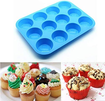 JEWOSTER 12 Cups Silicone Muffin Pan 2 Pack - Nonstick Silicone Molds for Making Muffin Cakes, Bread, Tart - BPA Free