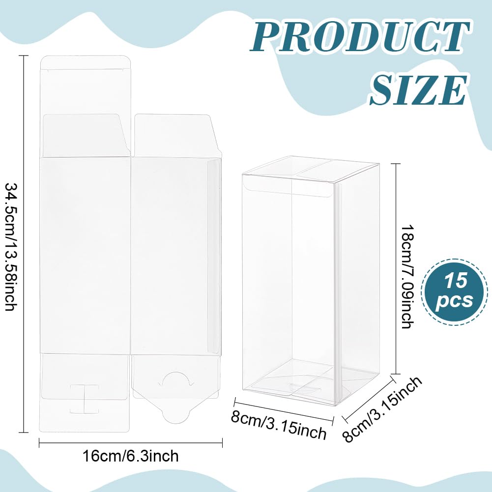 BENECREAT 15Pcs Clear PVC Gift Box, 3.15x3.15x7.08 Inch Transparent Favor Boxes with Film, Rectangle Clear Plastic Candy box for Christmas, Wedding, Party, Birthdays Favors
