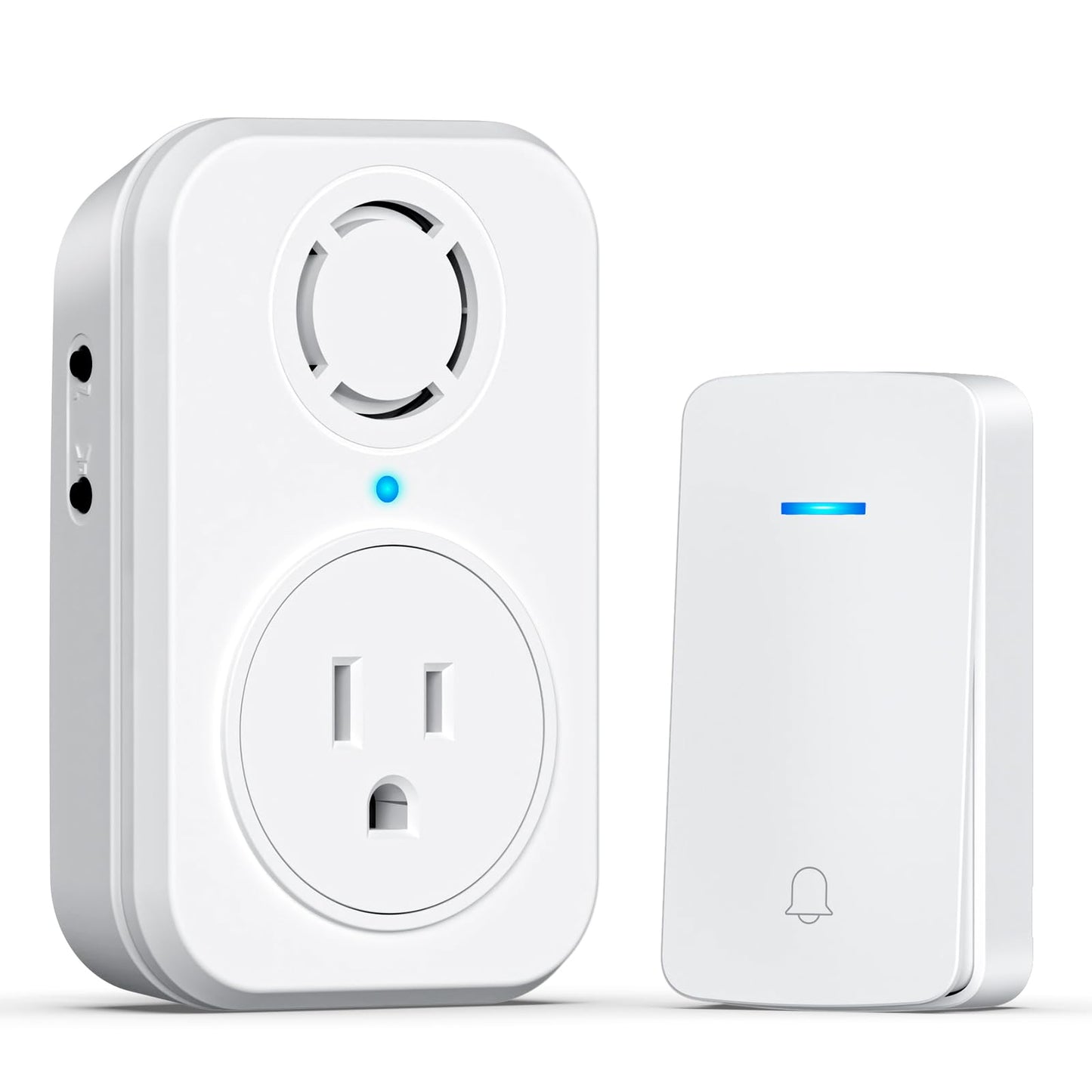 AIDA Wireless Doorbell, Self-powered Doorbell with Extra Socket, No Battery Required Push Button, Cordless Door Bell Ringer, 5 Volume Levels with 32 Doorbell Chimes (White, 2 Button & 1 Receiver)