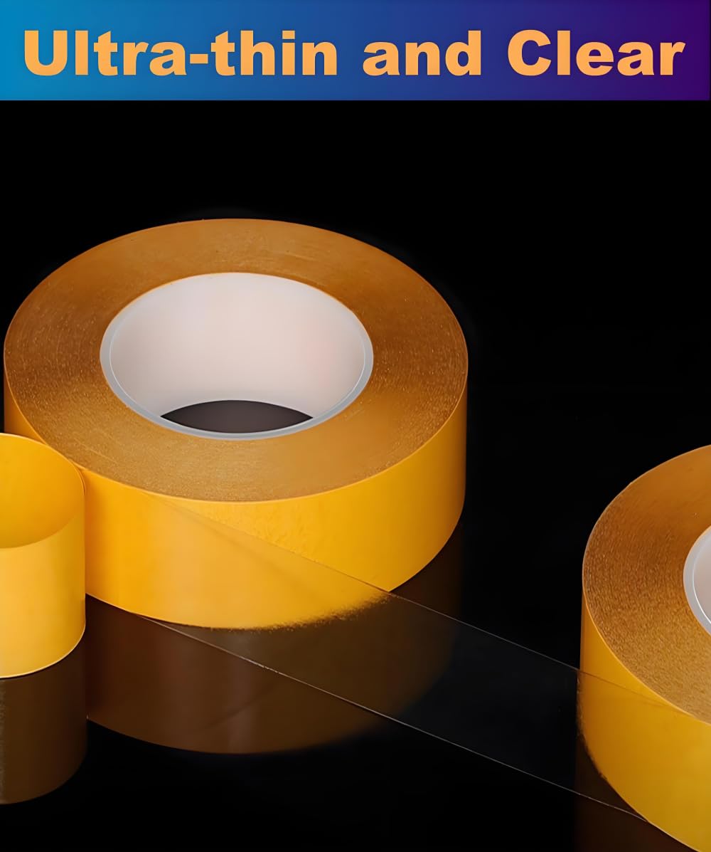 Ultra-Thin Clear Double Sided Tape Heavy Duty 2-Inch x 50 Feet Two Sides Strong Stick Mounting Adhesive Tape for Arts & Crafts, Fix Carpet, Women Clothes, Woodworking, Anti Cat Scratch, Sewing Project
