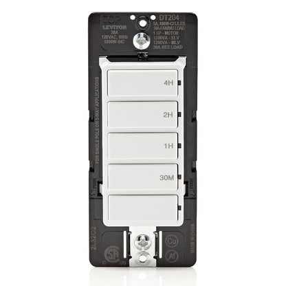 Leviton Countdown Timer Switch for bathroom fan and household lights, 5-10-15-30 min, No Neutral Required, Single Pole, 15A, 1/2 HP/9.8A Fan/Motor, DT130-1LW, White
