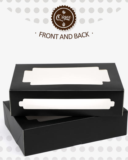 qiqee 36Packs Auto-pop Black Cookie Boxes for Gift Giving 8x5.3x2 inch Black One Second Fold Bakery Box with Window Treat Box for Donuts Candies and Biscuit